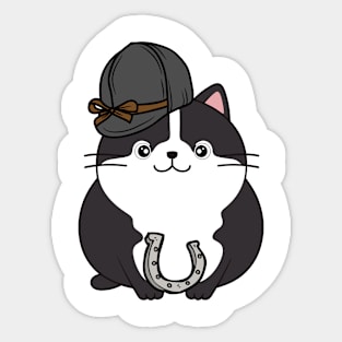 Funny fat cat is ready to ride a horse Sticker